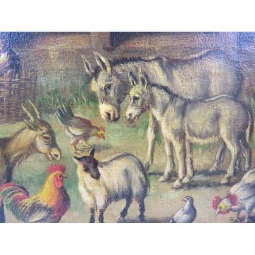 586 - Attributed to Walter Hunt (British, 1861-1941) - 'Farmyard scene with farmyard animals', oil on pane... 