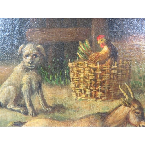 586 - Attributed to Walter Hunt (British, 1861-1941) - 'Farmyard scene with farmyard animals', oil on pane... 