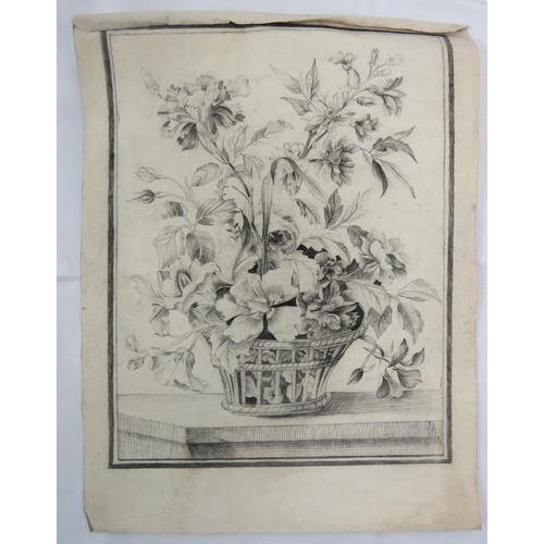 588 - 19th century school - pencil drawings, two flower studies, seated girl and group of  figures inscrib... 