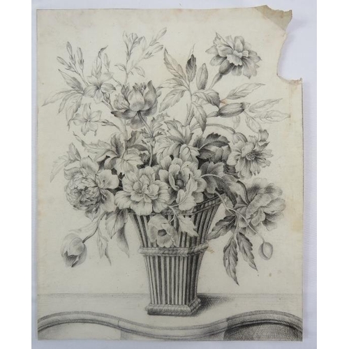 588 - 19th century school - pencil drawings, two flower studies, seated girl and group of  figures inscrib... 