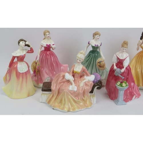 72 - A group of nine Royal Doulton figurines. Comprising Reverie HN 2306, Michelle HN 4158, Elizabeth HN ... 