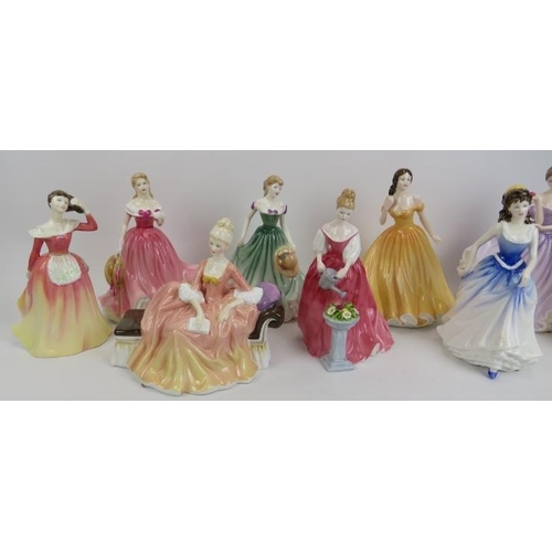 72 - A group of nine Royal Doulton figurines. Comprising Reverie HN 2306, Michelle HN 4158, Elizabeth HN ... 