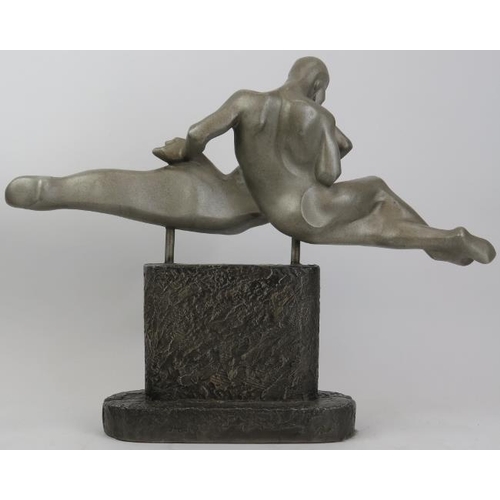 79 - A Modern Art Deco style cast and painted metal sculpture depicting a male and female ballet dancer m... 