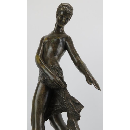 83 - A large Neoclassical bronze and marble sculpture of a Grecian female with ball. The figure cast in b... 