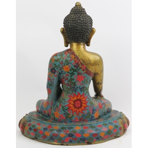 9 - A large Chinese cloisonné and gilt metal seated Buddha, 20th century. Depicted seated on a lotus bas... 