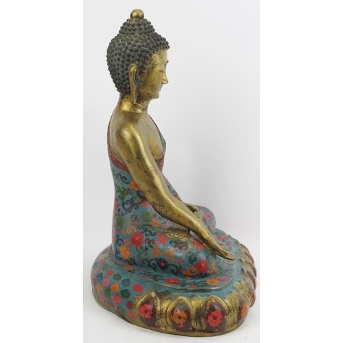 9 - A large Chinese cloisonné and gilt metal seated Buddha, 20th century. Depicted seated on a lotus bas... 