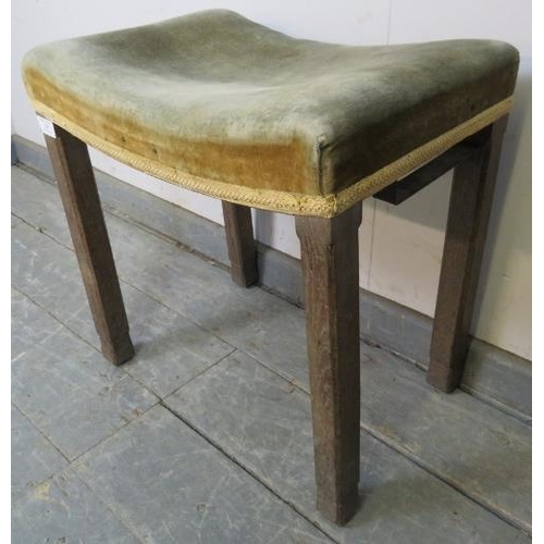 706 - A George VI coronation stool in unrestored condition, upholstered in green velvet with gold braid tr... 