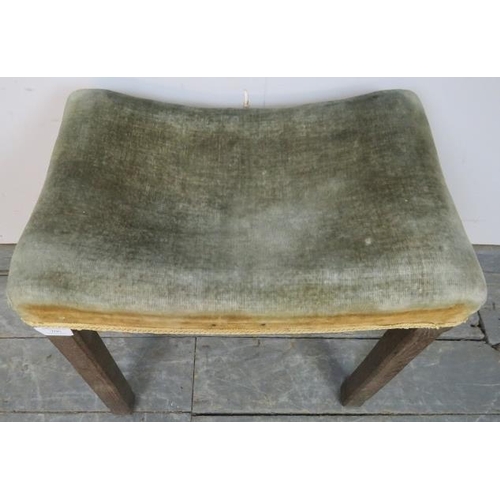 706 - A George VI coronation stool in unrestored condition, upholstered in green velvet with gold braid tr... 