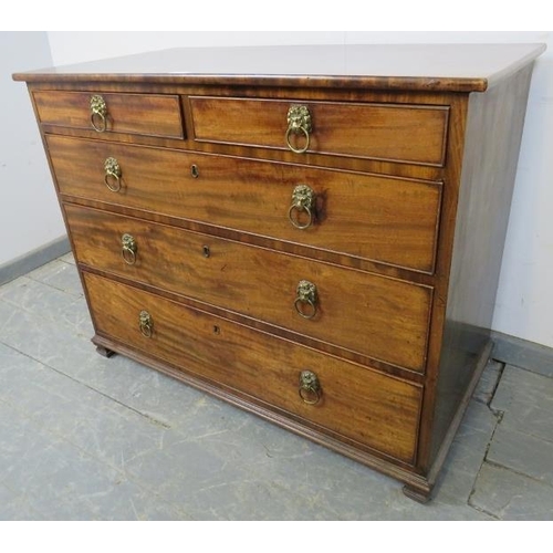 707 - A Regency Period mahogany chest of two short over four long graduated cock-beaded oak-lined drawers ... 