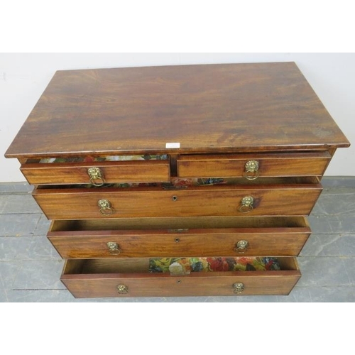 707 - A Regency Period mahogany chest of two short over four long graduated cock-beaded oak-lined drawers ... 