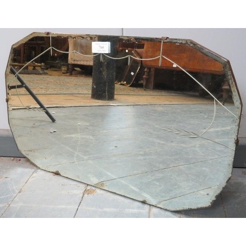 760 - An Art Deco Period bevelled and faceted wall mirror with engraved wheatsheaf decoration. 
H34cm W56c... 