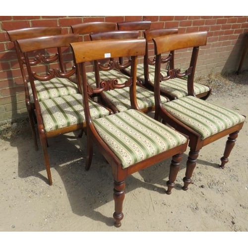 822 - A set of six 19th century mahogany sabre leg dining chairs and two similar chairs with turned front ... 