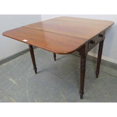 825 - A 19th century mahogany Pembroke table with reeded edge, housing one single drawer and one dummy dra... 