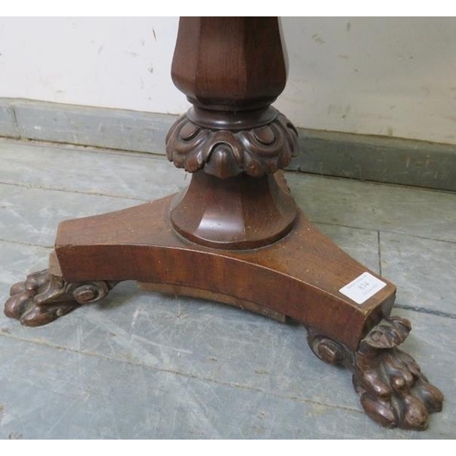 834 - A Victorian mahogany height adjustable music stool, upholstered in mustard velvet, on a triform base... 