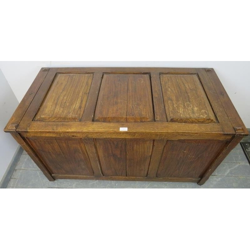 835 - A 19th century oak coffer, with fielded panels to front and sides, with lift-out internal tray, on s... 