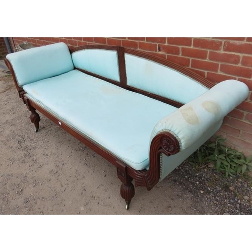 845 - A large Regency Period double-ended show-wood chaise longue, with fluted detail and carved roundel d... 