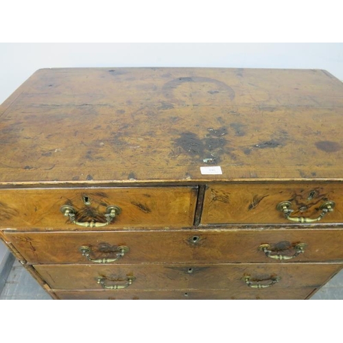 846 - An early 18th century burr walnut chest of drawers inlaid and crossbanded, housing two short over th... 