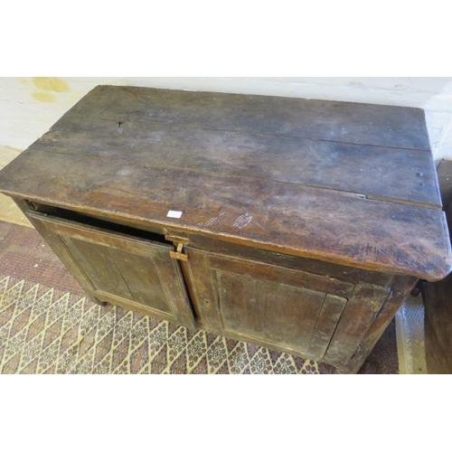 877 - An 18th century French fruitwood sideboard for restoration, housing two short drawers over cupboards... 