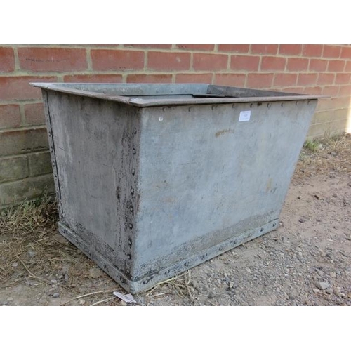 888 - A vintage galvanized steel trough planter banded and riveted, with braced corners. 
H41cm W66cm D44c... 