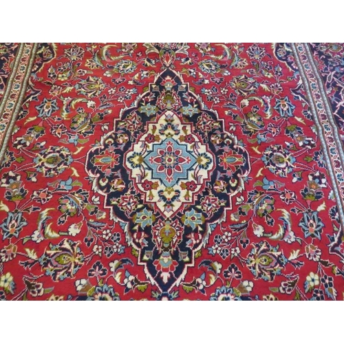 915 - Central Persian Kashan carpet central flowered motif cream/blue on red ground. Very clean and in goo... 