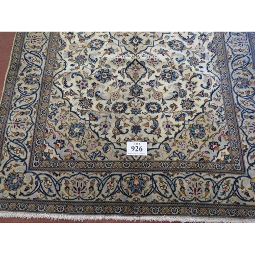 926 - A Persian Ardkan carpet, central motif on cream ground with pale blue and dawn foliage. 248 x 150.