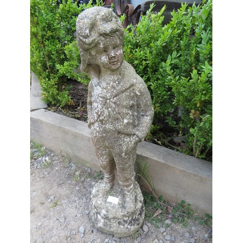 894 - A weathered reconstructed stone garden ornament in the form of a young boy. Height 70cm.
Condition r... 