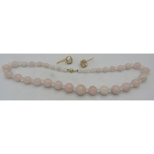 458 - A rose quartz & crystal graduated necklace with 14ct yellow gold ball clasp and a pair of unmarked y... 