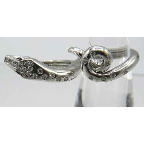 476 - A fine and unusual Boucheron 18ct white gold & 24 diamond designer snake ring. Diamonds approx 0.30c... 