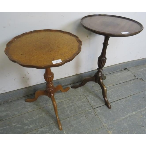 883 - Three vintage wine tables, one mahogany the other in walnut, on tripod bases. 
Largest H51cm Diamete... 