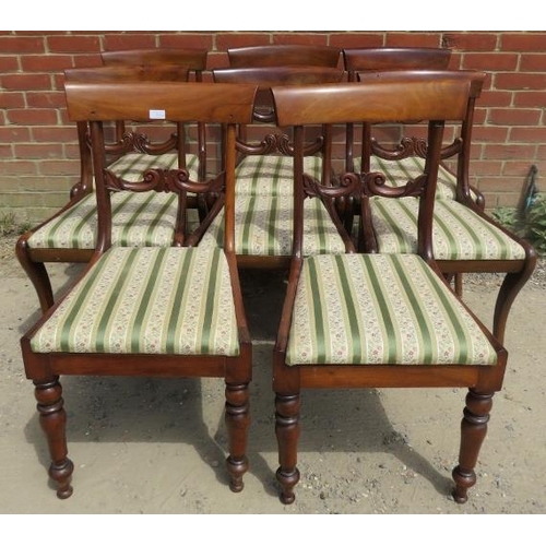 887 - A set of six 19th century mahogany sabre leg dining chairs and two similar chairs with turned front ... 