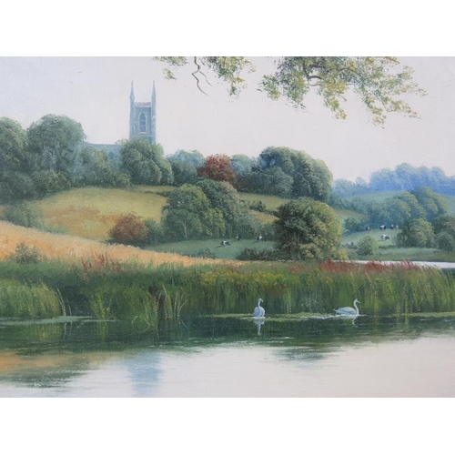 619 - Martin Spencer Coleman (British, b. 1952) - 'River Quoile and Down Cathedral', oil on canvas, signed... 