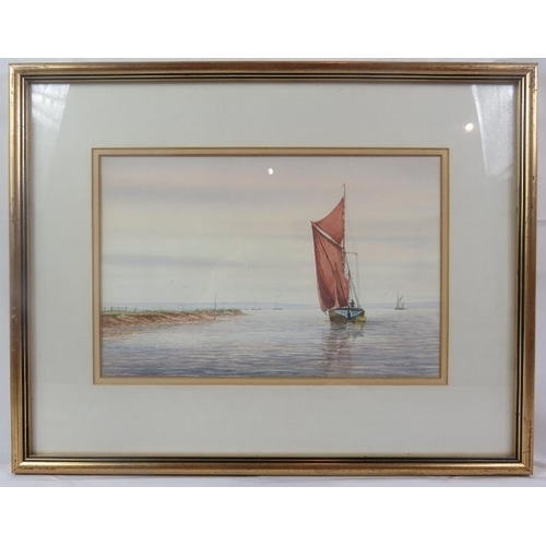 622 - Alan Whitehead (British, b. 1952) - 'Calm seascape with sailboats', watercolour, signed, 22cm x 34cm... 