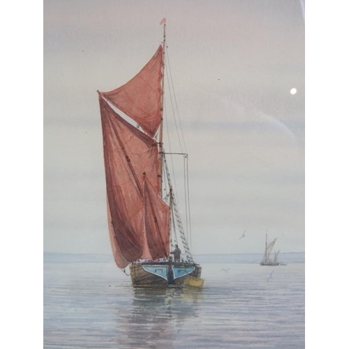 622 - Alan Whitehead (British, b. 1952) - 'Calm seascape with sailboats', watercolour, signed, 22cm x 34cm... 