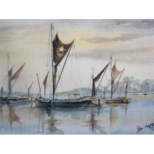 632 - John Hopgood (1984) - 'Pin Mill Dawn', watercolour, signed, dated, titled, 23cm x 33cm, mounted but ... 