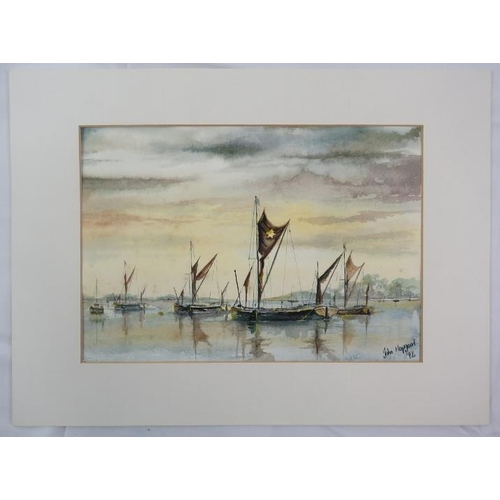 632 - John Hopgood (1984) - 'Pin Mill Dawn', watercolour, signed, dated, titled, 23cm x 33cm, mounted but ... 