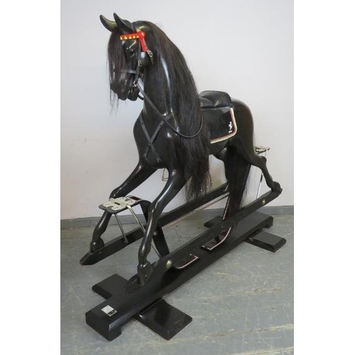 1 - A Stevenson Brothers Ferrari Scuderia themed ebonized oak rocking horse. This full sized horse carve... 