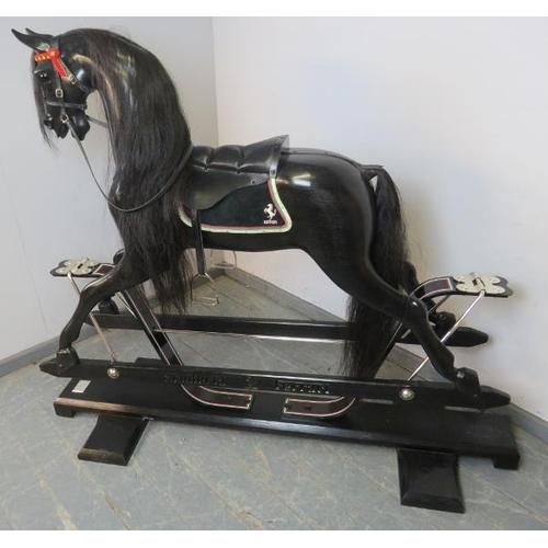 1 - A Stevenson Brothers Ferrari Scuderia themed ebonized oak rocking horse. This full sized horse carve... 