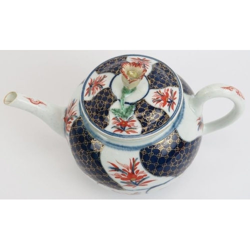 11 - An early Worcester gilt and polychrome enamel decorated porcelain teapot, late 18th century. George ... 