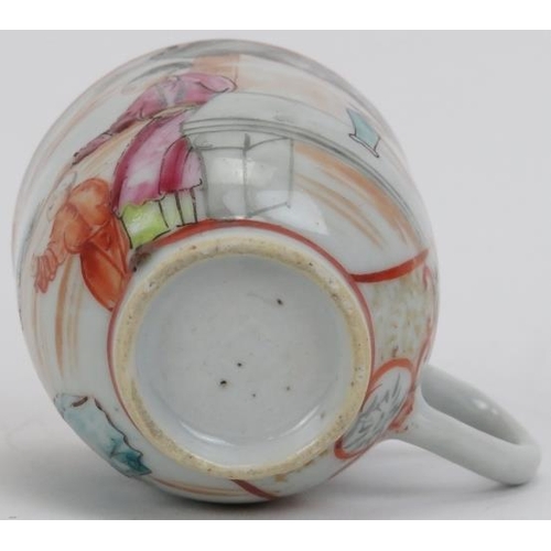 120 - A Chinese export famille rose porcelain cup, 18th century. Polychrome painted with a figural garden ... 