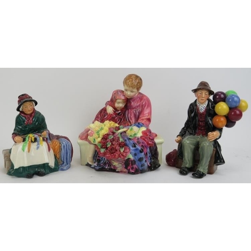 134 - A group of three Royal Doulton figurines. Comprising ‘Flower Sellers Children’ HN 1342, ‘Silks and R... 