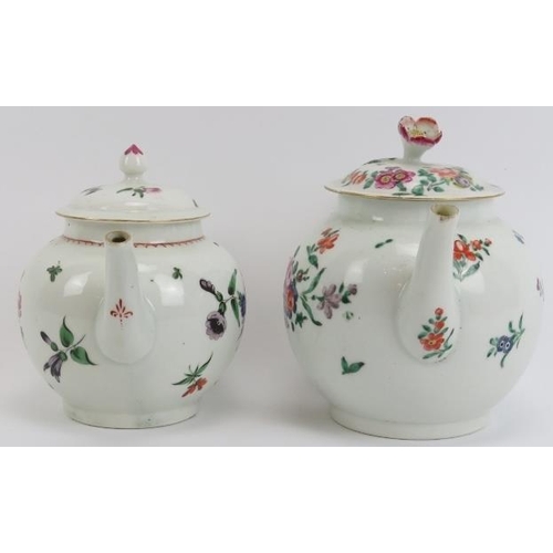 14 - Two early Worcester polychrome enamel decorated porcelain teapots and covers, late 18th century. Geo... 