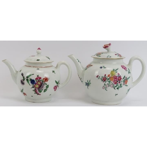 14 - Two early Worcester polychrome enamel decorated porcelain teapots and covers, late 18th century. Geo... 