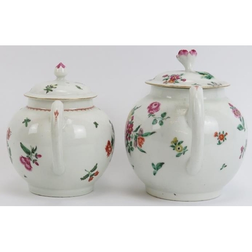 14 - Two early Worcester polychrome enamel decorated porcelain teapots and covers, late 18th century. Geo... 