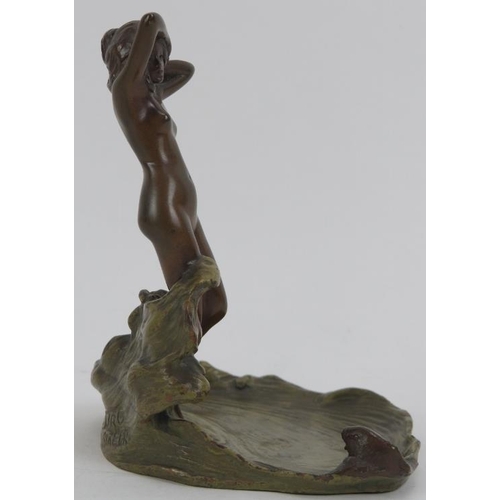 148 - An Art Nouveau bronze figural desk tidy dish by Burg Staler, early 20th century. Modelled depicting ... 