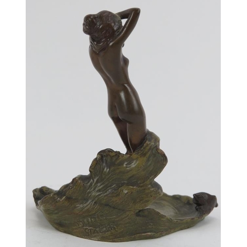 148 - An Art Nouveau bronze figural desk tidy dish by Burg Staler, early 20th century. Modelled depicting ... 