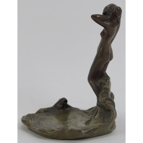 148 - An Art Nouveau bronze figural desk tidy dish by Burg Staler, early 20th century. Modelled depicting ... 