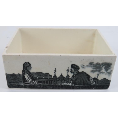 156 - A Staffordshire pottery cigarette advertising box and cover. Transfer printed in black, the cover in... 