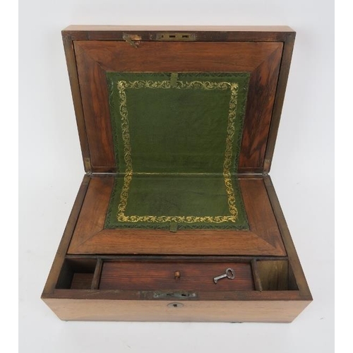 172 - A late Victorian parquetry inlaid writing slope box. With a compartmented interior and gilt foliate ... 