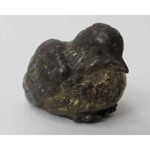 175 - An Austrian cold painted bronze model of a chick. Struck with indistinct mark, possibly Bergman. 1.8... 