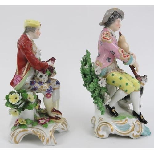 19 - Two Samson polychrome decorated porcelain figurines, 19th century. Gilt painted anchor marks to both... 